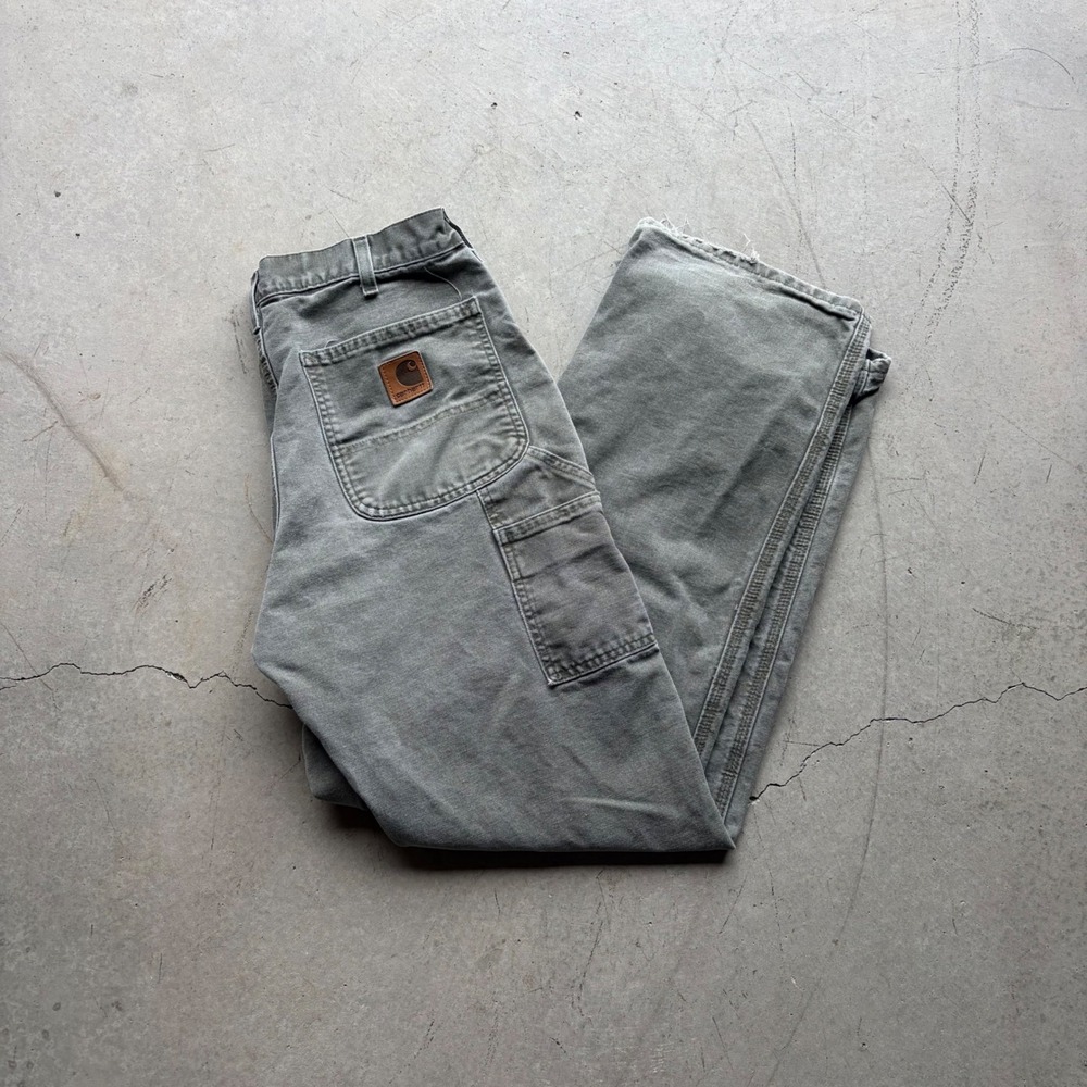 Vintage Carhartt Carpenter Pants 32x32 Faded Olive Green Duck Canvas Workwear